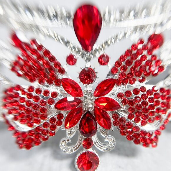 Vintage silver Crown, Red bow tiara, Classic wedding Crown, Crystal Crown Tiara - Picture 3 of 10